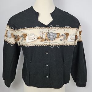 90s vintage button front roper western cowgirl hat, boots, and spurs size XL